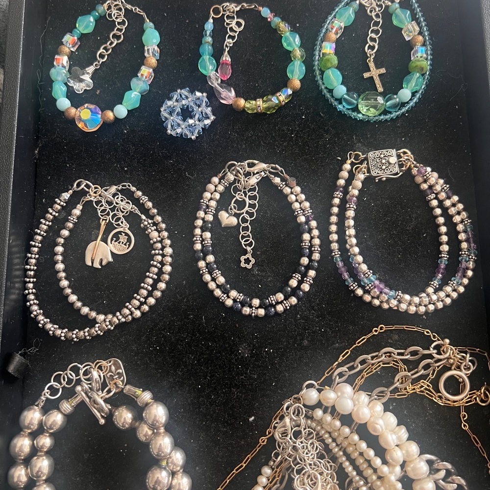 Silver and Blue Beaded Bracelet Collection